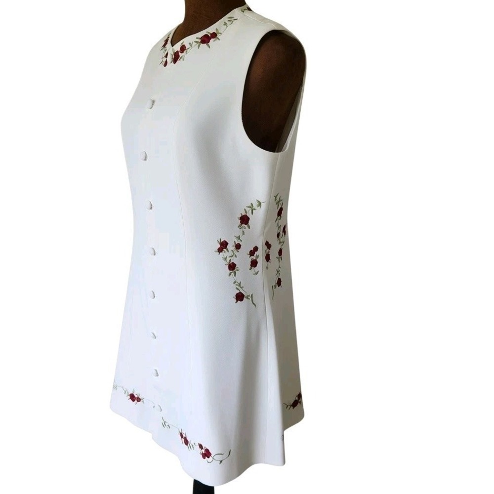Commense Dress Embroidered Floral Button Front Ivory Mini A-line Size L - Picture 2 of 9